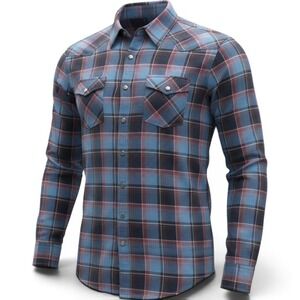 VTG Big Mac Western Shirt Mens XXL Blue Plaid Pearl Snap Long Sleeve Workwear